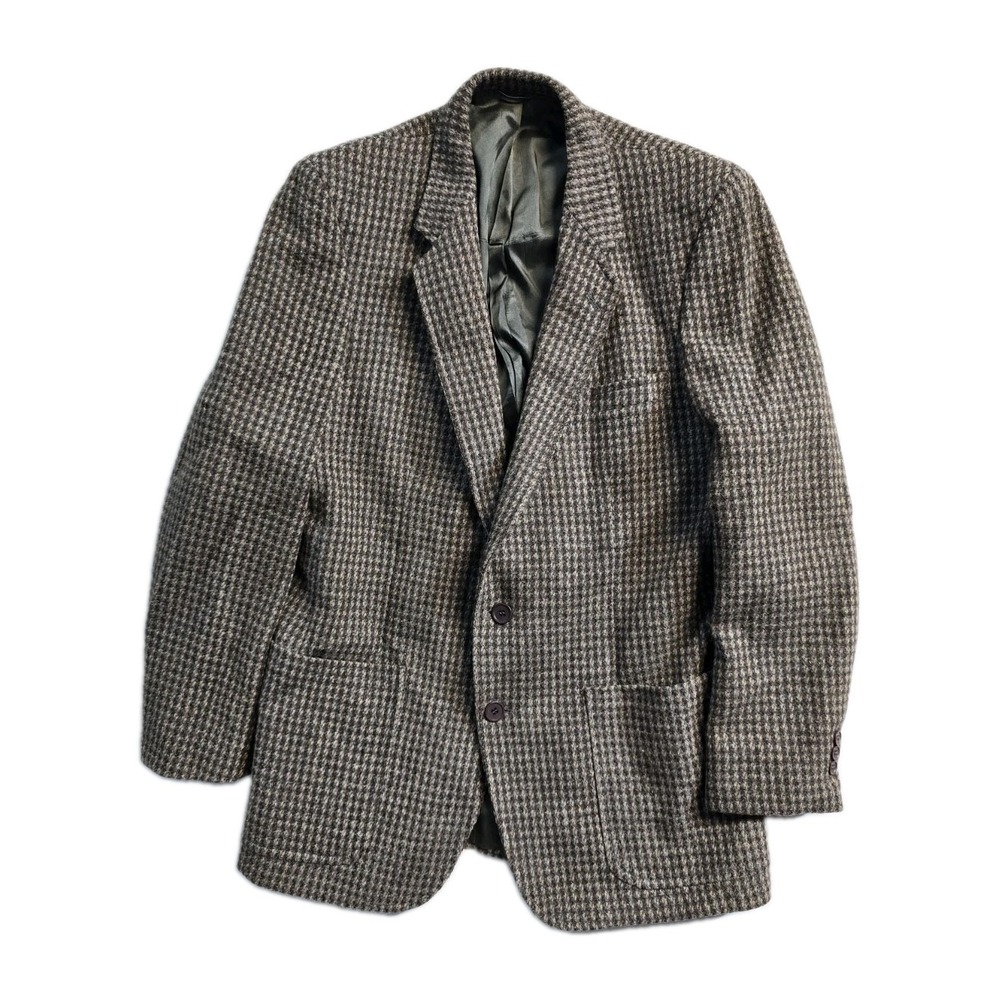 Vintage Harris Tweed Blazer Mens Medium Plaid Twill 70's Scottish Wool Brown